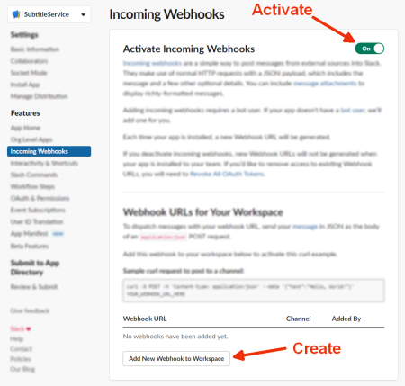 Activating Slack Webhook Activating Slack Webhook