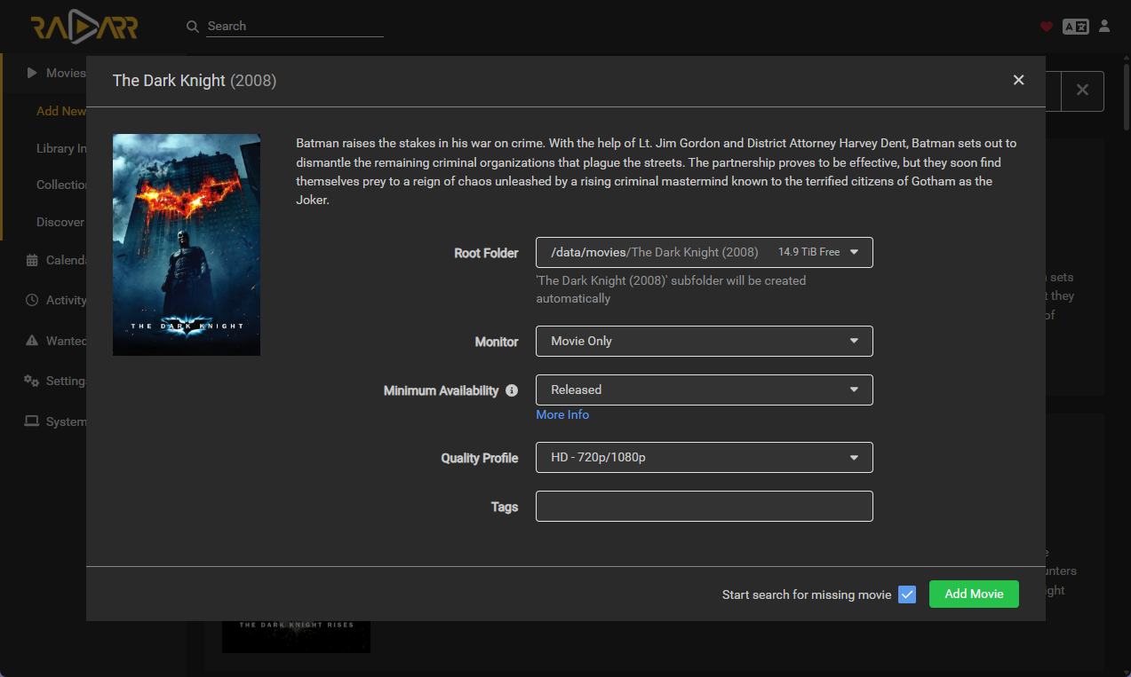 Radarr Add Movie