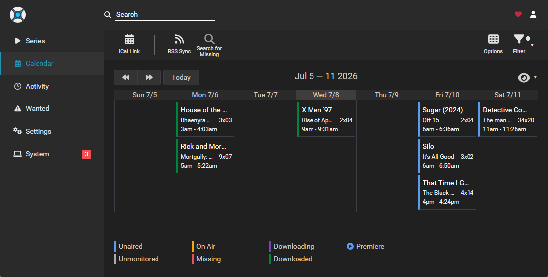 Sonarr Calendar